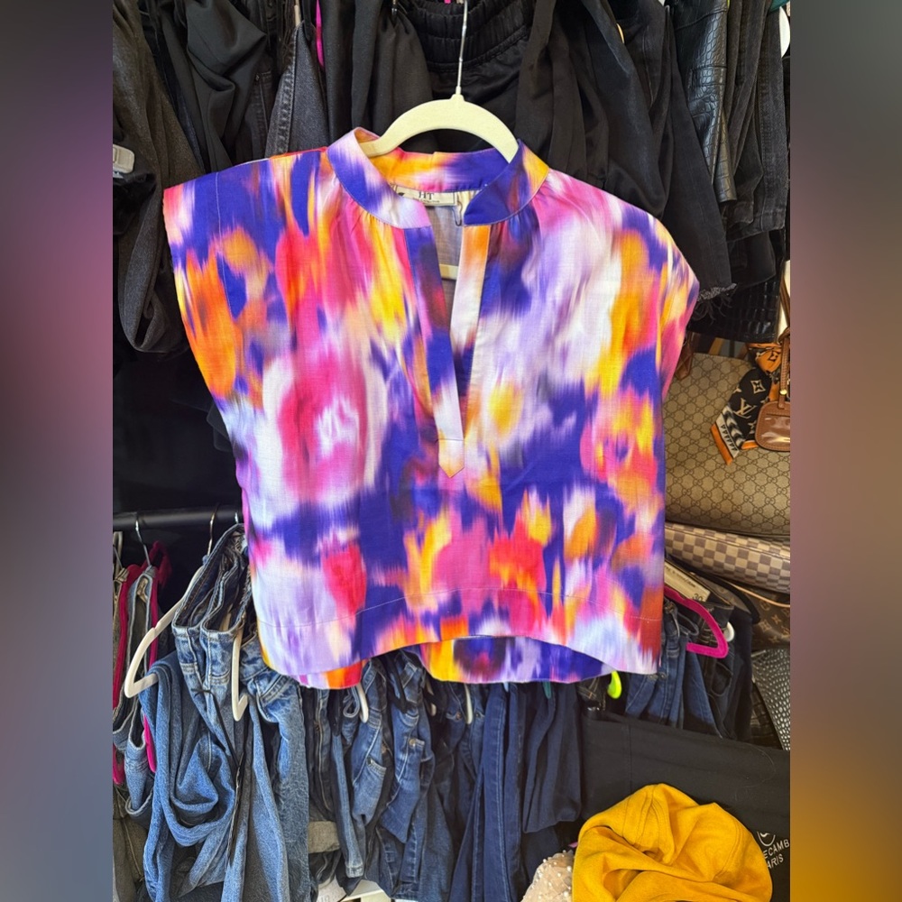 HT 360 Collective Tie-Dye Split Neck Blouse, Size Small - From Revolve